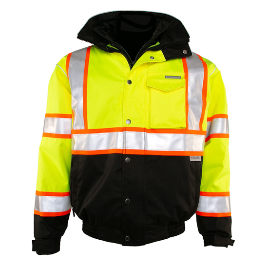 MLK, Bomber Jacket, 3XL, Waterproof with Removable Quilted Liner Hood,  Orange Silver Reflectors, Lime Black